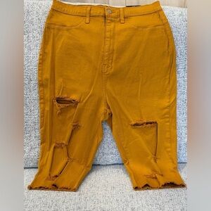 Distressed Mustard Yellow Bermuda Capris